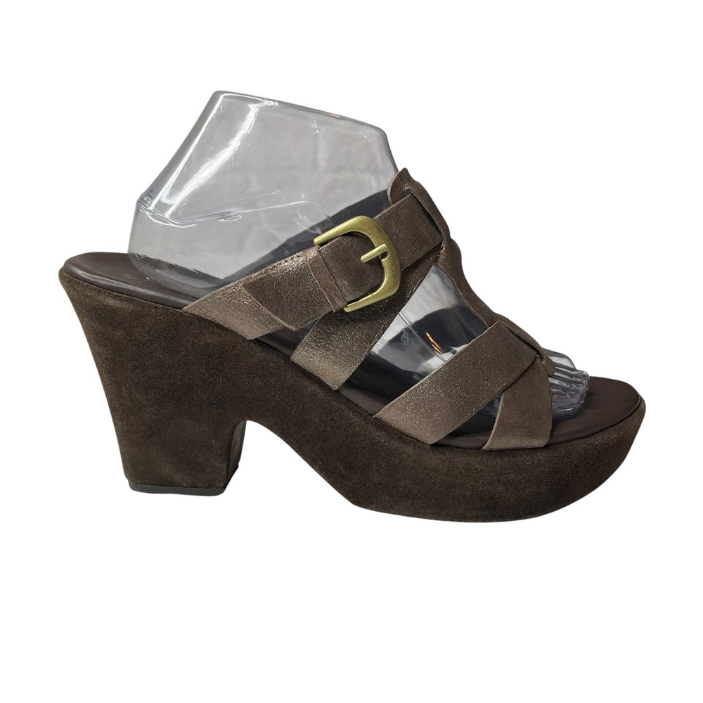 Kork-Ease Brown Suede Metallic Bronze Platform Slide Sandals K0063 Womens 10 42